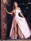 Off Shoulder Pink Satin Slit Charming Fashion Prom Dresses.PD00245