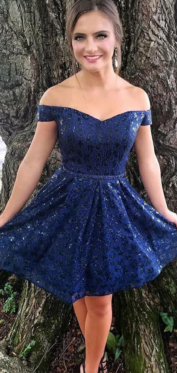 Off Shoulder Royal Blue Sequin Lace Homecoming Dresses,HD0049 AlineBridal Off Shoulder Royal Blue Sequin Lace Homecoming Dresses,HD0049 AlineBridal
