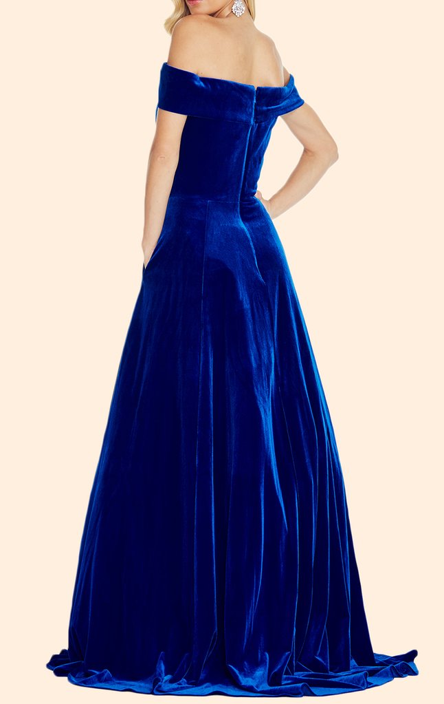 Off Shoulder Royal Blue Velvet Elegant A-line Prom Dresses,PD00322 –  AlineBridal