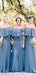 Off Shoulder Sky Blue Chiffon Boho Wedding Bridesmaid Dresses, AB4086