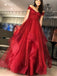 Off Shoulder Sparkly Red Sequin Tulle Ruffles Ball Gown Prom Dresses.PD00261