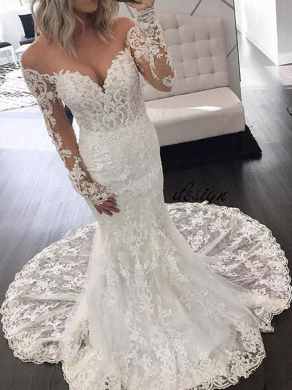 Vintage long sleeve deals lace wedding dress