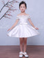 Off Shoulder Wite Satin Handmade Flower Applique Flower Girl Dresses, FGS031