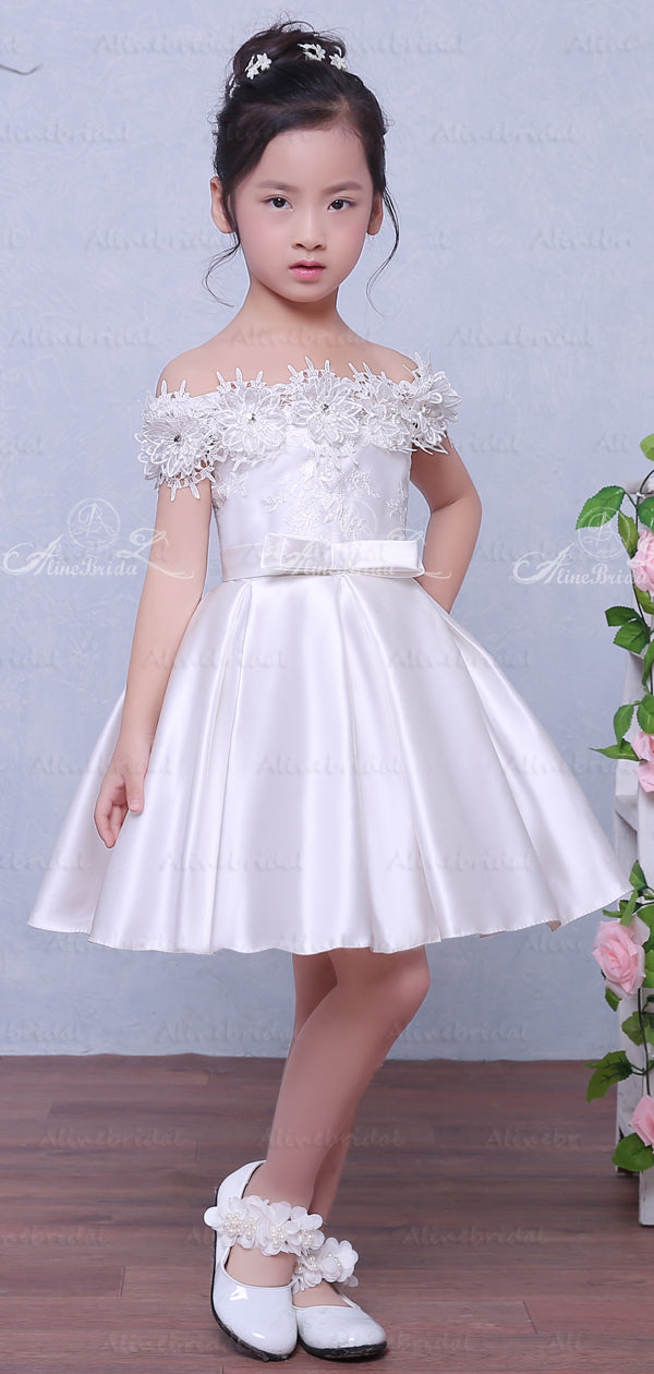 handmade flower girl dress lace Francesca Satin Tulle 3D Lace Flower Girl Dress Light Blue/Pink / 6 Yrs