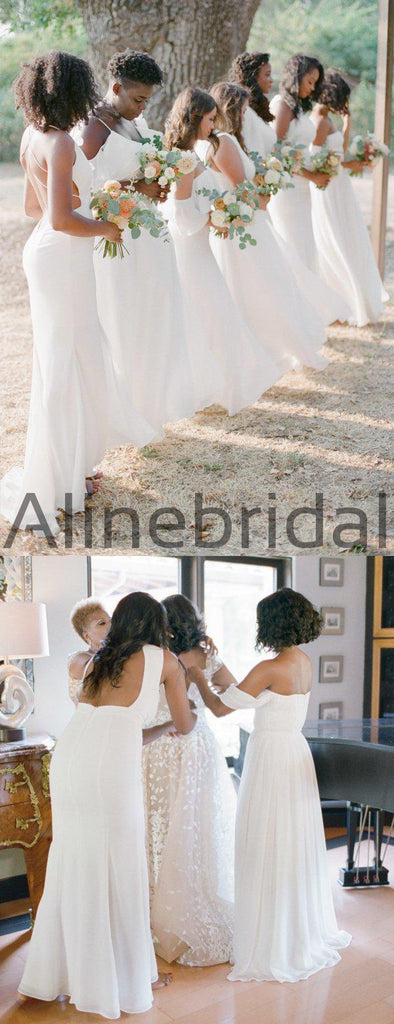 Off White Chiffon Mismatched Fashion Long Bridesmaid Dresses, AB4132