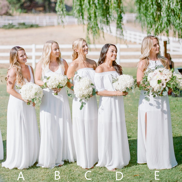 Off White Chiffon Mismatched Simple Boho Wedding Long Bridesmaid Dress AlineBridal Off White Chiffon Mismatched Simple Boho Wedding Long Bridesmaid Dress AlineBridal