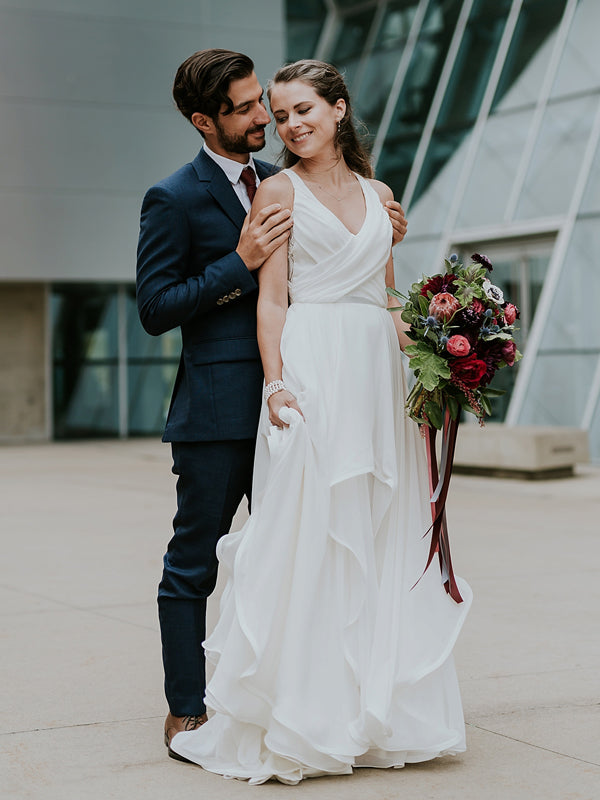 Off White Chiffon Open Back Sleeveless A-line Beach Wedding Dresses, A AlineBridal Off White Chiffon Open Back Sleeveless A-line Beach Wedding Dresses, A AlineBridal