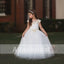 Off White Tulle Ivory Applique With Beads Cap Sleeve Long Flower Girl Dresses, FGS089