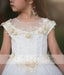 Off White Tulle Ivory Applique With Beads Cap Sleeve Long Flower Girl Dresses, FGS089