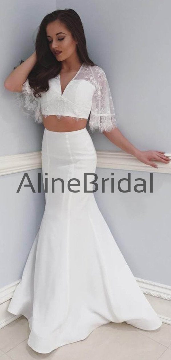 Half Sleeves Mermaid Lace Wedding Dress