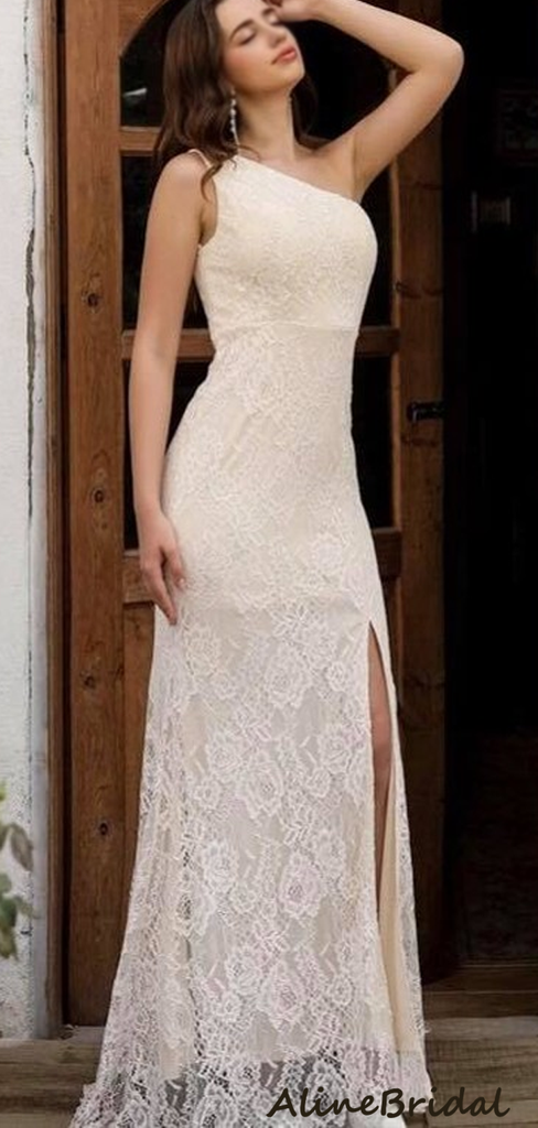 Vintage One-shoulder Sleeveless Lace Side-slit Mermaid Wedding Dress, WD3007