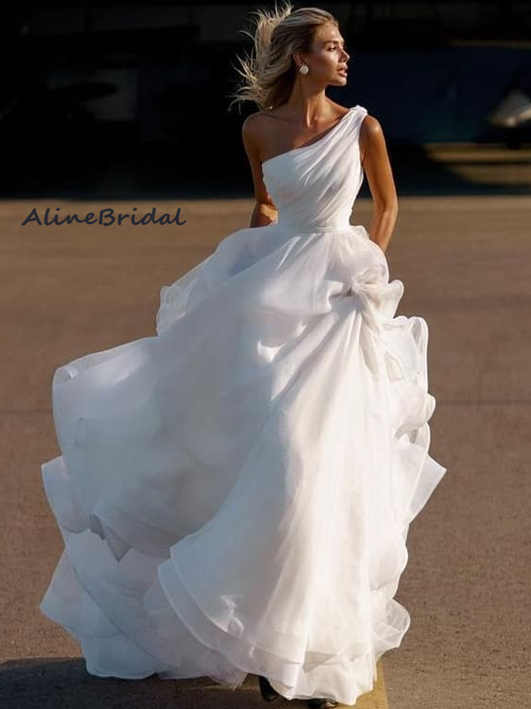 Classic One-shoulder Organza A-line Long Wedding Dress, WD3017 AlineBridal Classic One-shoulder Organza A-line Long Wedding Dress, WD3017 AlineBridal