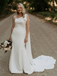 One-shoulder With Queen Anne Mermaid Floor-length Wedding Dress, WD3012