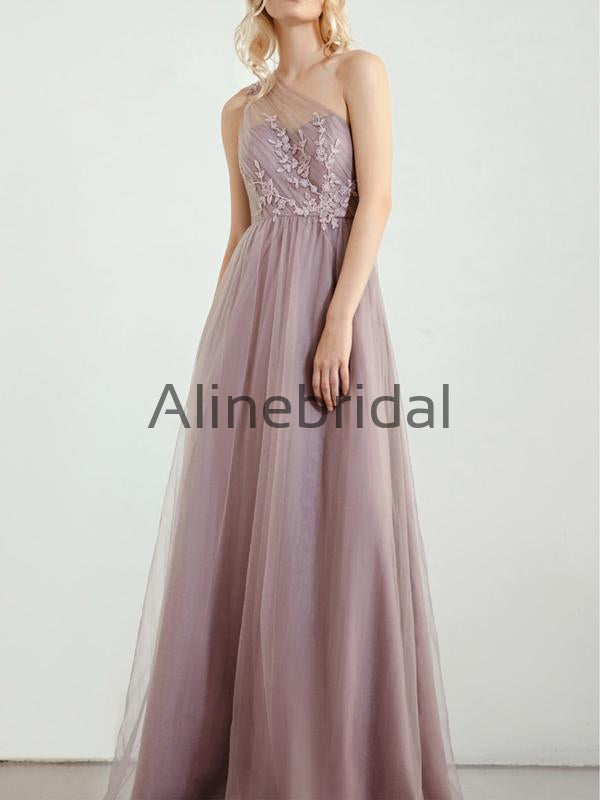One Shoulder Tulle Long Elegant Formal Bridesmaid Dresses AB4246