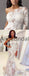 One Shoulder Long Sleeve Nude Tulle Ivory Lace Mermaid Wedding Dresses, AB1556