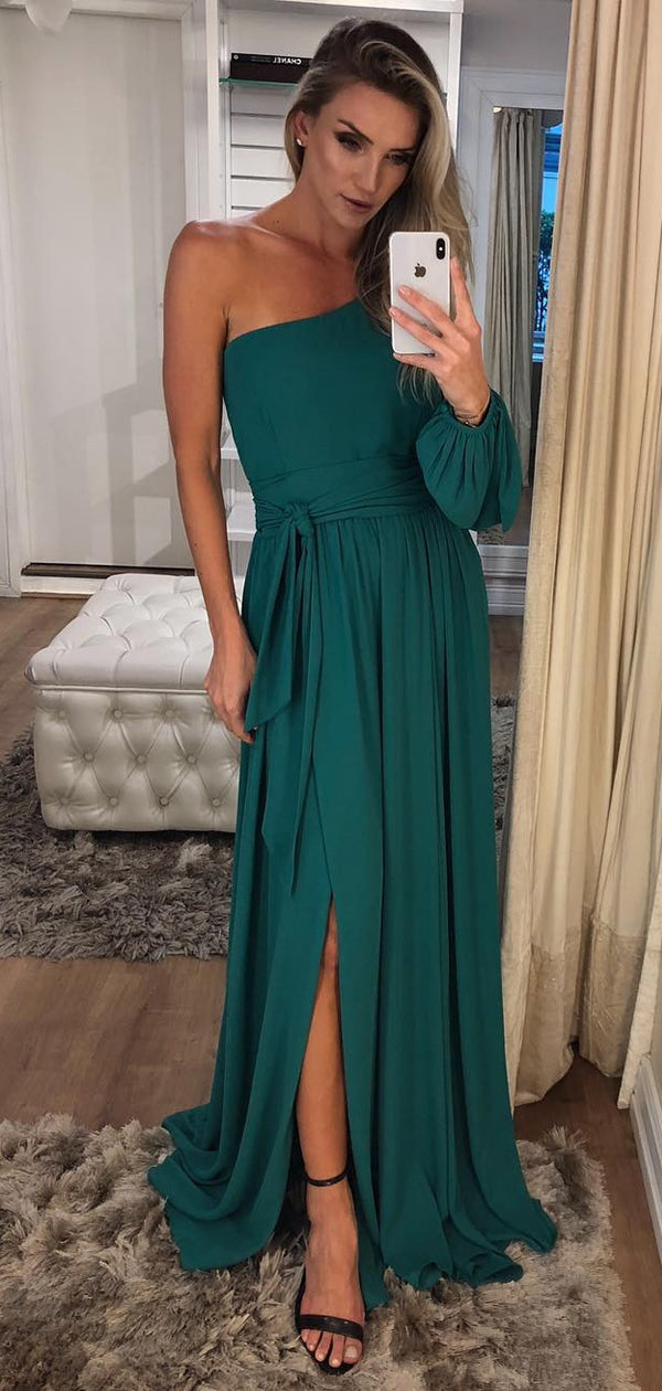 Produktbild von Long One Shoulder Prom Bridesmaid Dress, Mint, 30