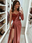 Dusty Rose Pink Asymetrical Sweetheart Burgundy Color Block Mermaid Side-slit Long Prom Dress, PD3115