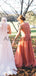 Orange Chiffon Lace Round Neck Sleeveless A-line Bridesmaid Dresses , AB4110