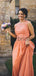 Orange Chiffon Lace Round Neck Sleeveless A-line Bridesmaid Dresses , AB4110
