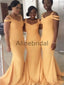 Orange Jersey Off Shoulder Mermaid Long Cheap Bridesmaid Dresses, AB4088