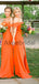 Orange Off Shoulder Sheath Long Bridesmaid Dresses, AB4055