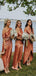 Orange One Shoulder Front Slit Mismatched Bridesmaid Dresses , AB4127