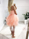Orange Pink Sparkly Beaded Top Ruffles Tulle Strapless Homecoming Dresses ,HD0009