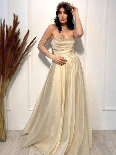 Elegant Sexy Cream Strapless Sweetheart A-line Long Prom Dress, PD3494 – AlineBridal