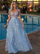 Pale Blue 3D Lace Sweetheart A-line Elegant Prom Dresses,PD00314