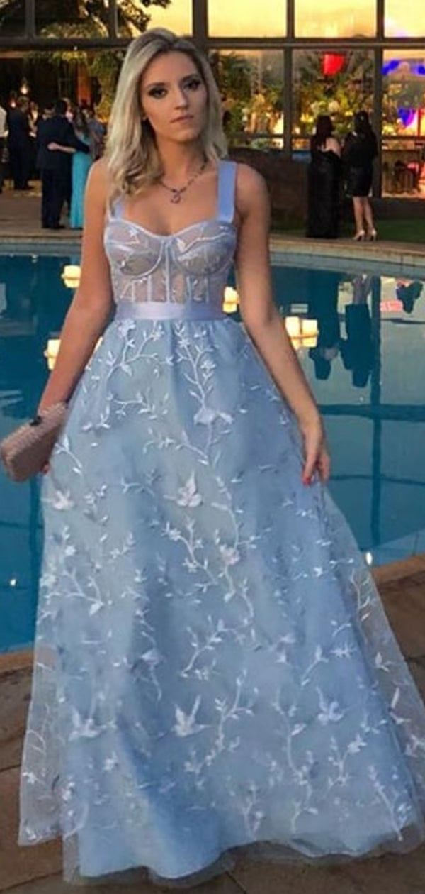 pale blue lace dress Pale Blue 3D Lace Sweetheart A-line Elegant Prom Dresses,PD00314 –  AlineBridal