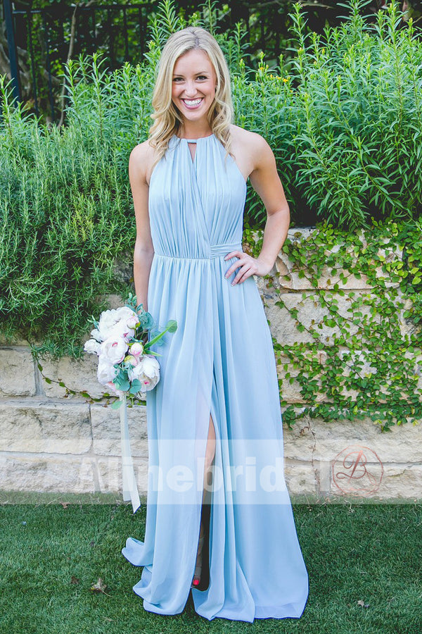 Pale Blue Chiffon Simple Cheap Bridesmaid Dresses With Silt. AB1208