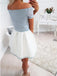 Pale Blue Lace Ivory Satin Off Shoulder Short Sleeve Homecoming Dresses,BD0061