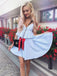 Pale Blue Satin Spaghetti Strap Ruffles Waist Homecoming Dresses,HD0058