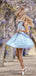 Pale Blue Satin With Pearl Neckline Sleeveless Homecoming Dresses,HD0066