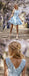Pale Blue Satin With Pearl Neckline Sleeveless Homecoming Dresses,HD0066