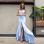 Pale Blue Simple Mermaid Slit Sleeveless prom Dresses ,PD00114