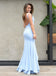 Pale Blue Simple Mermaid Slit Sleeveless prom Dresses ,PD00114