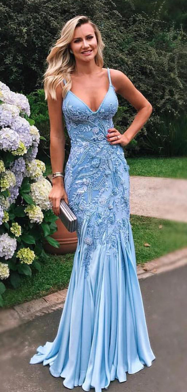 Mermaid spaghetti top strap prom dress