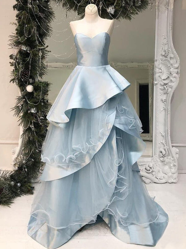 light blue christmas dress Pale Tiered Ball Gown Sweetheart Strapless Prom Dresses ,PD00297 – AlineBridal winter snowflake dress