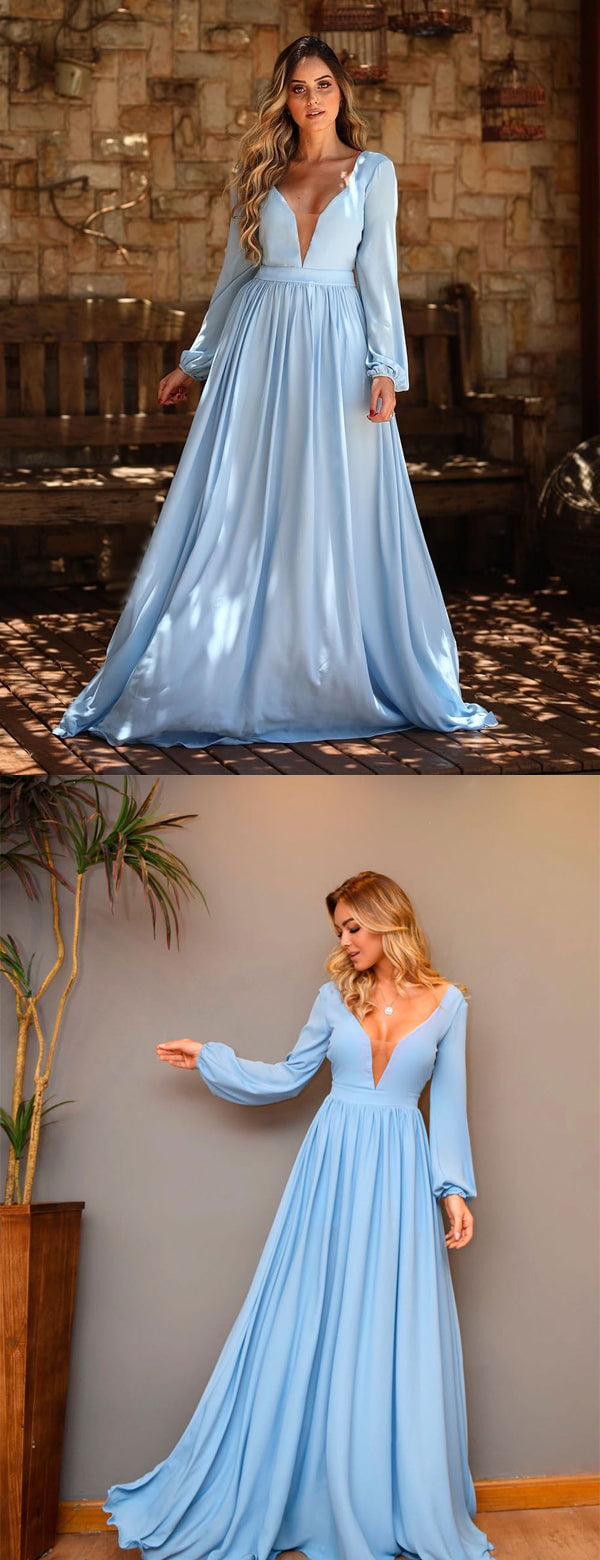 flowy sleeve prom dress Elegant A Line Half Sleeves Chiffon Long Prom Dress main image 1