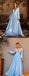 Pale Bule Satin Chiffon Long Sleeve A-line Prom Dresses,PD00348