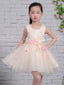 Pastel Yellow Tulle Handmade Flower Scoop Neck Cute Flower Girl Dresses, FGS132