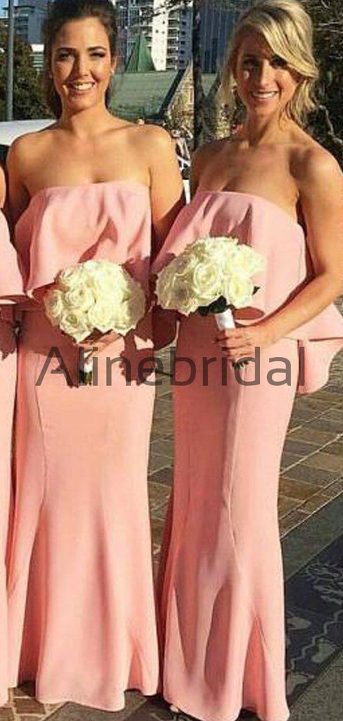 Peach Chiffon Strapless Sheath Boho Wedding Bridesmad Dresses, AB4063
