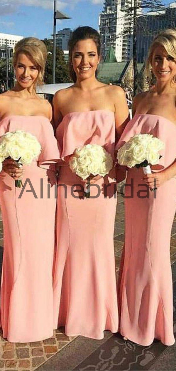 Peach Chiffon Strapless Sheath Boho Wedding Bridesmad Dresses, AB4063 AlineBridal Peach Chiffon Strapless Sheath Boho Wedding Bridesmad Dresses, AB4063 AlineBridal