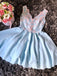 Peach Lace Pale Blue Satin V-neck Sleeveless Homecoming Dresses,HD0063