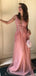 Peach Lace Tulle Sleeveless V-neck Long Prom Dresses,PD00381