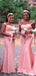 Pink Lace Cap Strap Sweetheart Mermaid Formal Long Bridesmaid Dresses, AB4255