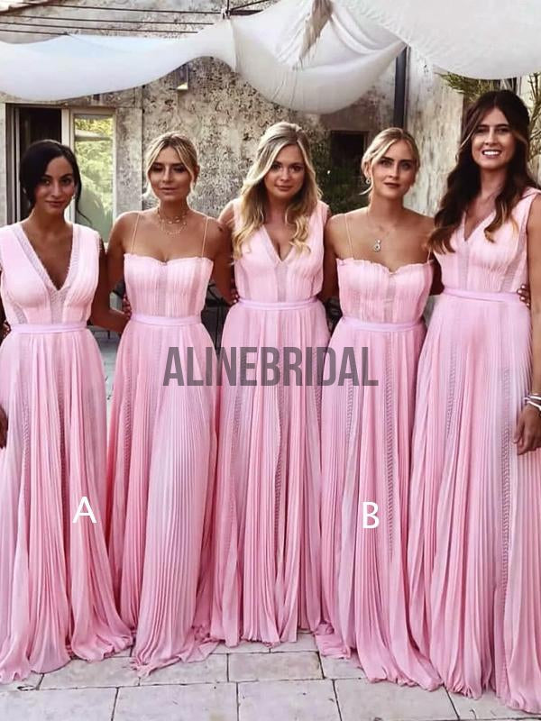 Pink Chiffon Mismatched Charming Fashion Long Bridesmaid Dresses, AB4022