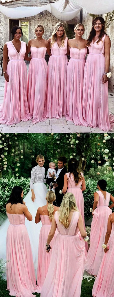 Pink Chiffon Mismatched Charming Fashion Long Bridesmaid Dresses, AB4022