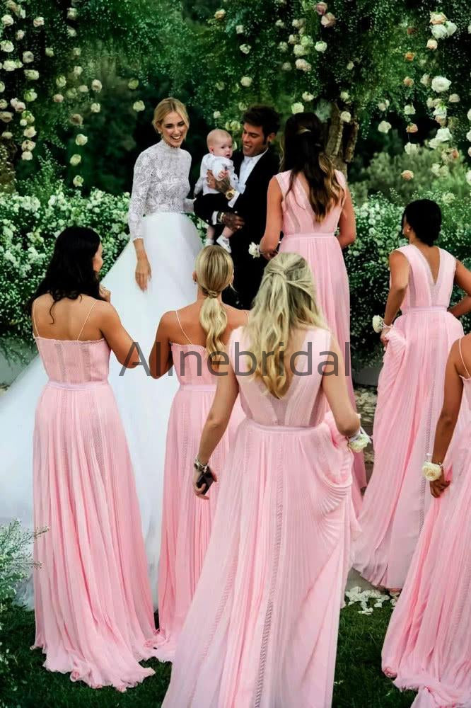 Pink Chiffon Mismatched Charming Fashion Long Bridesmaid Dresses, AB4022